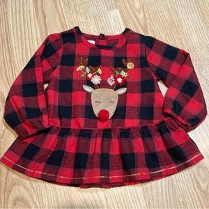 MudPie Buffalo plaid reindeer tunic 9-12 months
